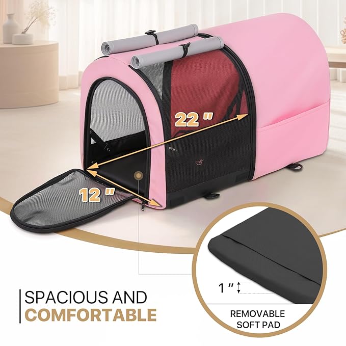 MoNiBloom Double Dog Stroller with Detachable Carrier Bags Large 4 Wheels Foldable Jogger for Small and Medium Dog Cats, Pink/Gray