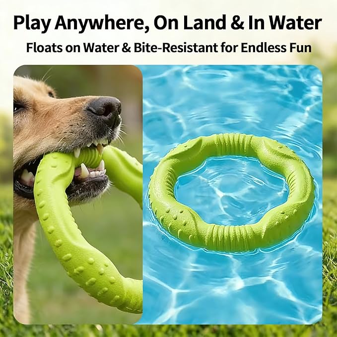 LaRoo Dog Toys for Medium/Large Dogs, Floatable Dog Flying Discs 3 Sizes Tug Toy, Interactive and Tug of War Ring Toy, Funny Fetch Teething Toys (Green, 11.8“)