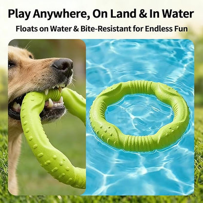 LaRoo Dog Toys for Medium/Large Dogs, Floatable Dog Flying Discs 3 Sizes Tug Toy, Interactive and Tug of War Ring Toy, Funny Fetch Teething Toys (Green, 11.8“)