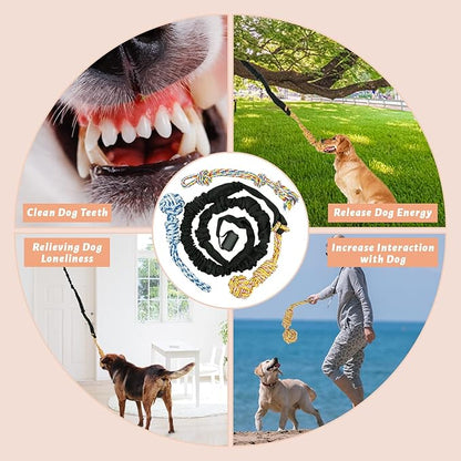 Interactive Dog Bungee Toy Rope Tug War for Pitbull Small Medium Large Dogs, Indoor/Outdoor Tree Hanging Toy for Exercise Solo Play,Spring Pole Interactive Toys with 3 Chew Rope