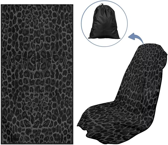 SEANATIVE Black Leopard Sweat Towel Seat Cover, Premium Car Seat Towel Protector for Trucks SUV Jeep, Universal Seat Covers for Post Gym Workout, Running, Swimming, Beach