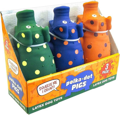 Multipet Polka-Dot Pigs Latex Dog Toys (3 Pack)