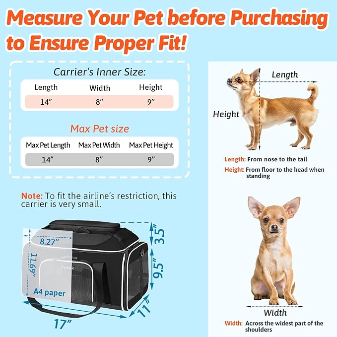Petskd Top-Expandable Small Pet Carrier with Wheels (17" L x 11" W x 9.5" H), Alaska Airlines Approved, Rolling Pet Carrier for Small Dogs & Cats (Black)