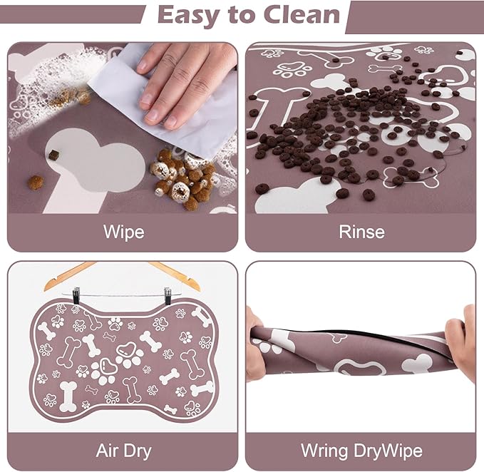 Dog Cat Mat for Food and Water,Rapid Absorbent Pet Feeding Mat, Bone Shaped Dog Placemat Bowl Mat with Rubber Backing,No Stains Pet Food Mats Indoor, Pet Accessories Supplies,Brown 23"×36"