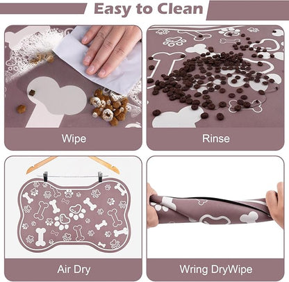 Dog Cat Mat for Food and Water,Rapid Absorbent Pet Feeding Mat, Bone Shaped Dog Placemat Bowl Mat with Rubber Backing,No Stains Pet Food Mats Indoor, Pet Accessories Supplies,Brown 17"×29"