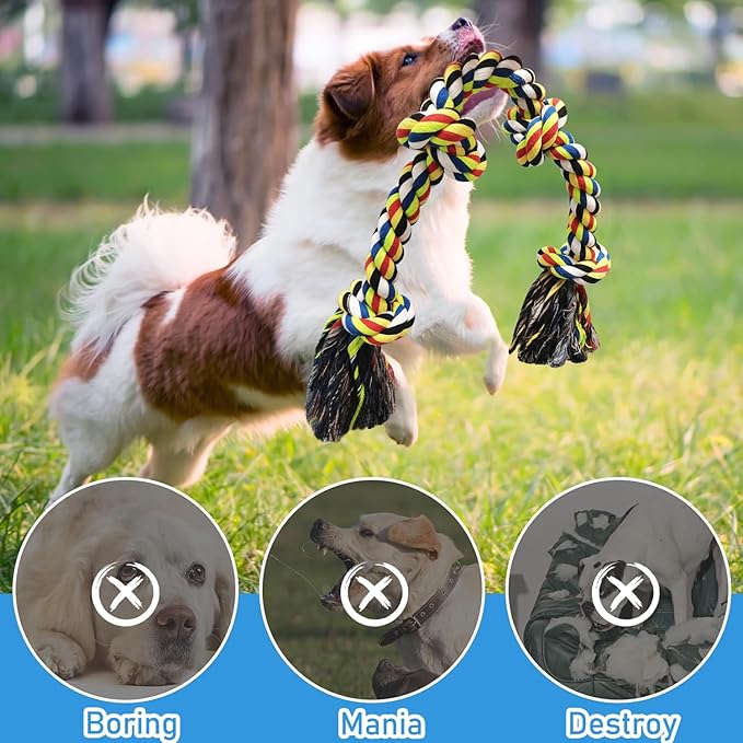 2 Pack Dog Rope Toys for Large Medium Aggressive Chewers, Nearly Indestructible Dog Toy for Tug of War, Interactive Toy for Boredom, 100% Cotton Chew Teeth Cleaning