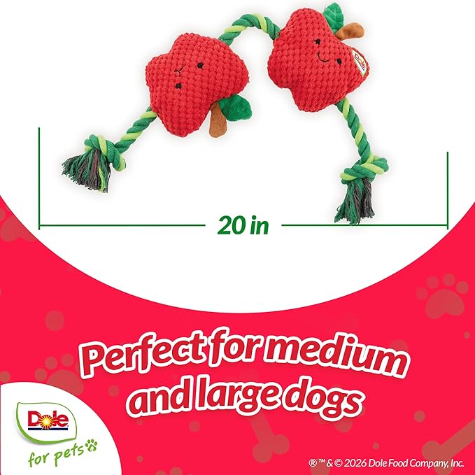 Dole for Pets® Dog Rope Toy with Squeakers, Apple Tug of War Dog Toy, Tough Cotton Rope Toys for Dogs, Aggressive Chew Toys for Large Dogs and Medium Dogs