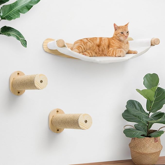 Cat Wall Hammock, Cats Climbing Shelves with 2 Steps, Wall Mounted Furniture Bed and Perches for Climbing, Sleeping, Playing, for Indoor Large Cats or Kitty