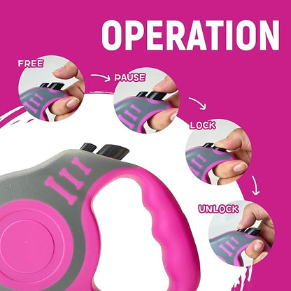 Retractable Dog Leash Automatic Telescopic Tractor Dog Tape, Pet Tape 10/16 FT Durable and Convenient, with Folding Bowl, Dispenser, Rubbish Bags, Suitable for Small and Medium Dogs