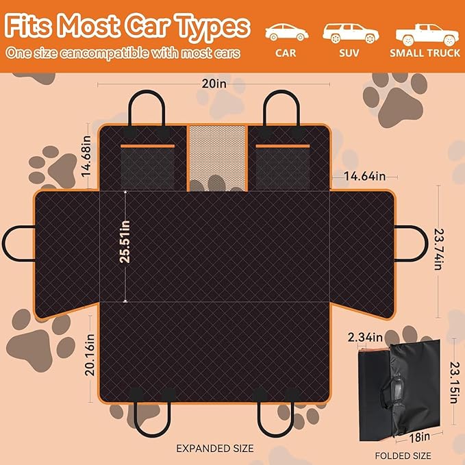 Back Seat Extender for Dogs - Large Space, Waterproof Dog Car Seat Cover for Back Seat with Hard Bottom Holds 420lbs, 600D Heavy-Duty Upgraded Material Dog Hammock for Car, Easy to Use and Clean