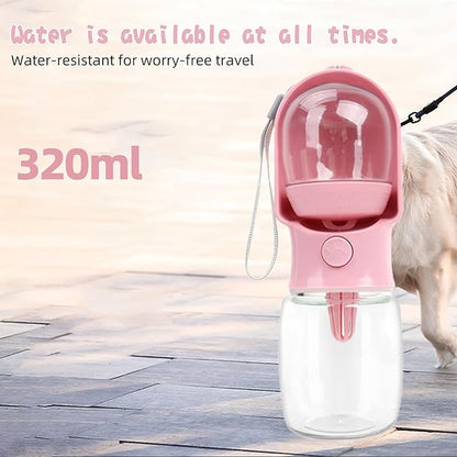 Dog Water Bottle with Food Container, Portable Pet Dispenser with Lock and Cleaning Brush,Dogs Stuff Water Bottle for Hiking,Travel (Pink)