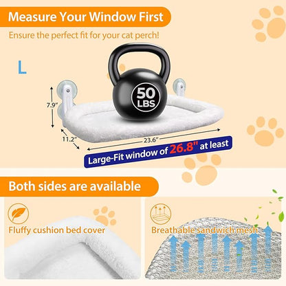 L&W BROS. 2PC Cat Heated Window Perches with Adjustable Thermostat & Timer – Dual Hammocks with Strong Suction Cups, Easy-to-Clean Warm Beds for Multi-Cat Homes, Holds Up to 50lbs Each (L 2PC)