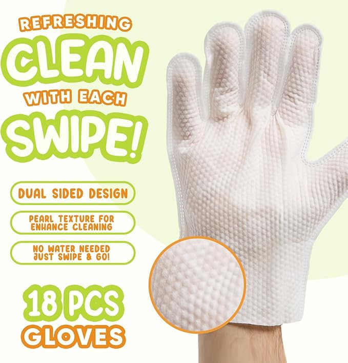 Pet Deodorizing Glove Wipes for Dogs & Cats | Nourish & Clean Fur & Skin | Coconut Oil & Chamomile Rinse-Free Wipes | Bathing Glove Wipes for Daily Care | Natural, Hypoallergenic (18 Pack)