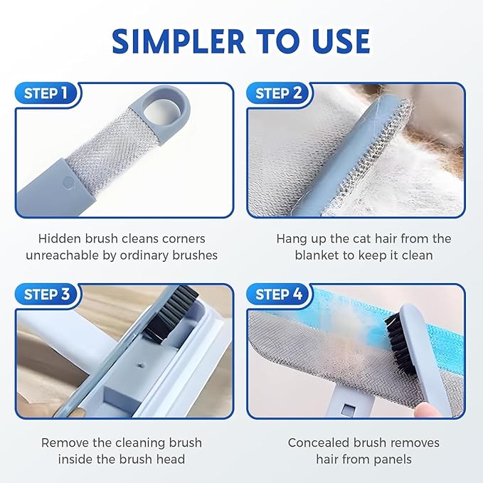 Pet Hair Remover Brush with 17-inch Handle, 4-in-1 Cat and Dog Hair Removal Tool for Furniture, Couch, Carpet, Clothes
