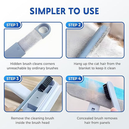 Pet Hair Remover Brush with 17-inch Handle, 4-in-1 Cat and Dog Hair Removal Tool for Furniture, Couch, Carpet, Clothes