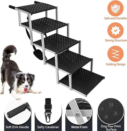 Dog Ramps for Large Dogs - Portable Dog Steps for Cars and SUV, Truck, Lightweight Non-Slip Dog Stairs Support Up to 200 Lbs