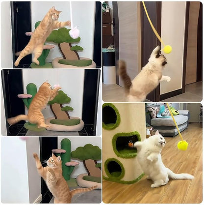 | Leaping Cat Spring Toy - If Your Cats Loves Wand Toys, Try This | Interactive Hanging Enrichment & Cat Furniture Add-on, Suitable for Both Indoor Adult Cats and Kittens(Yellow+Pink+Blue)