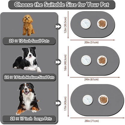 Pet Feeding Mat – 20''x12'' Absorbent Dog Food Mat, Pet Water Mats Protect Floor, No Stains Quick Dry Water Bowl Mats, Non-Slip Rubber Base Pet Placemats for Food and Water, Dark Gray