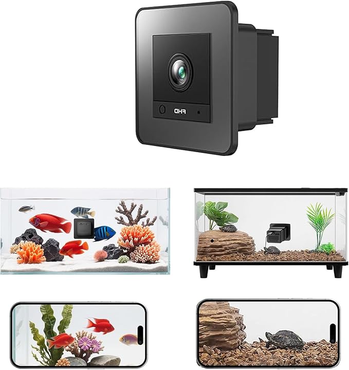 2K HD Aquarium & Terrarium WiFi Pet Camera, Aquarium Camera, 140° Wide-Angle Anti-Glare & Anti-Reflection, AI Motion Detection, AI-Powered Detection, Two-Way Audio for Fish Reptiles (Black+128G)