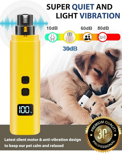 Electric Dog Nail Grinder with 2 Level LED Lights, 2 Speed Super Quiet and Low Vibration Electric Cat Nail Grinder - Rechargeable Pet Nail Grinder for Small Dogs Cats - Yellow