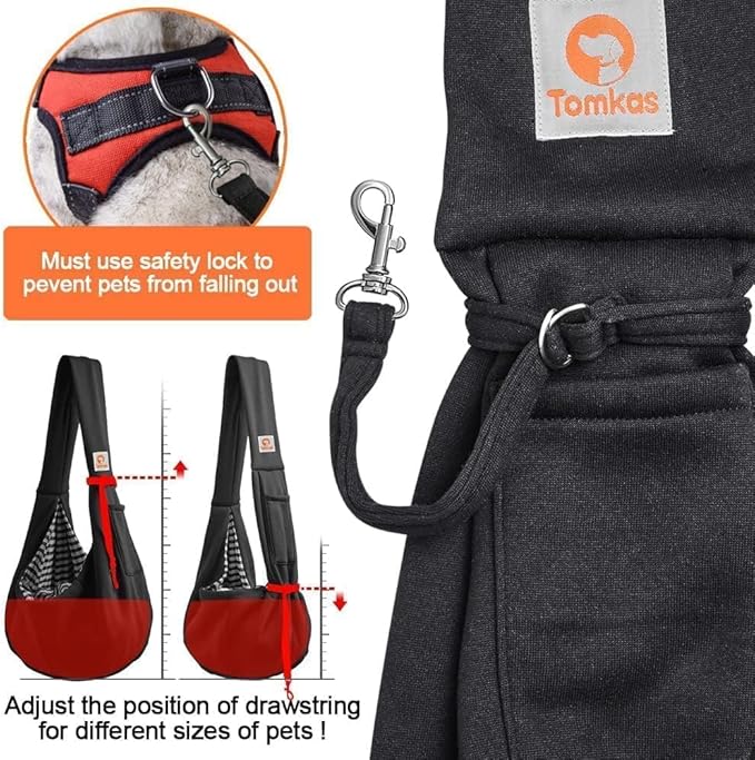 Tomkas Small Dog Sling Carrier - Classic Pocket & Classic Strap - Wrap Carrier - for 3-10 lbs Pets(Black)