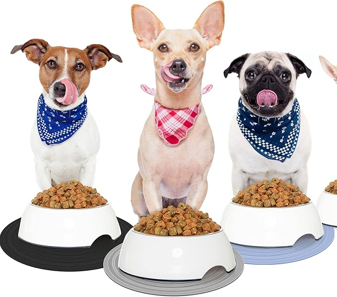 3 Pieces Silicone Pet Food Mat Feeding Mat for Dog and Cat Bowl Placemat Preventing Food and Water Overflow Suitable for Medium and Small Pet(7.1 Inch,Blue, Gray, Black)