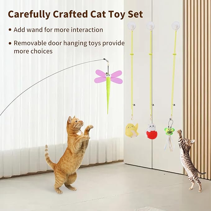 Interactive Cat Toys, 8 Assorted Teaser Refills, 3 Indoor Cat Hanging Toy and 1 Interactive Wand Suitable for Indoor Cats