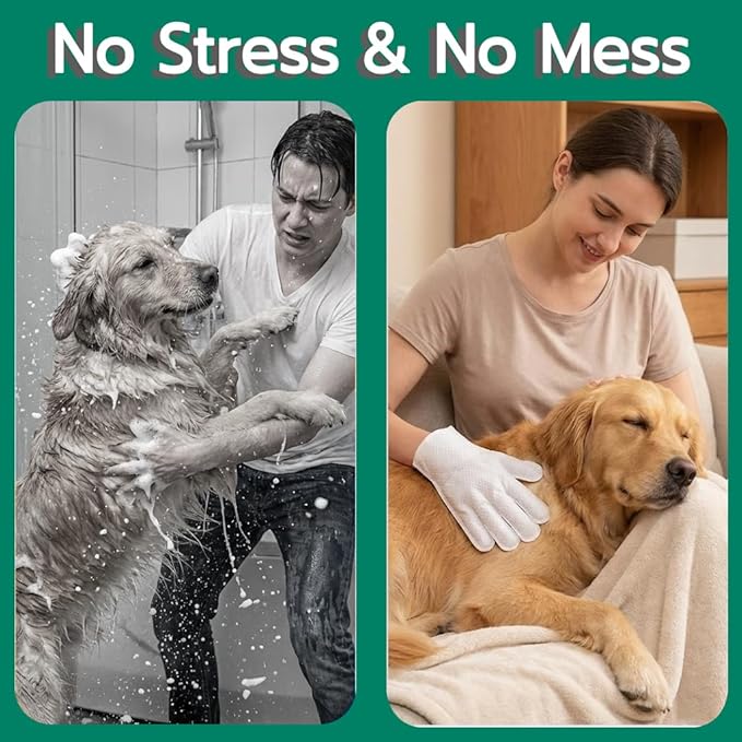 10-Pack Pet Cleaning Glove Wipes with Lid | Extra Thick Dog & Cat Grooming Gloves | Rinse-Free Bath Wipes with Coconut, Aloe, Corn & Jojoba for Odor Control & Daily Care