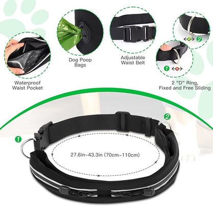 Caudblor Waist Leash for Medium Large Dog Walking, Bungee Hands Free Leash with Zipper Pouch, Around The Waist No Pull Running Dog Belt, Padded Handle Jogging No Hands Heavy Duty