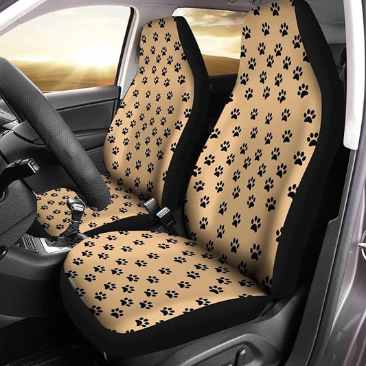 Brown Dog Paw Printed Car Seat Cover only for Front, Waterproof Funny Soft Universal Bucket Seats Cover Protector Fit Most Vehicles