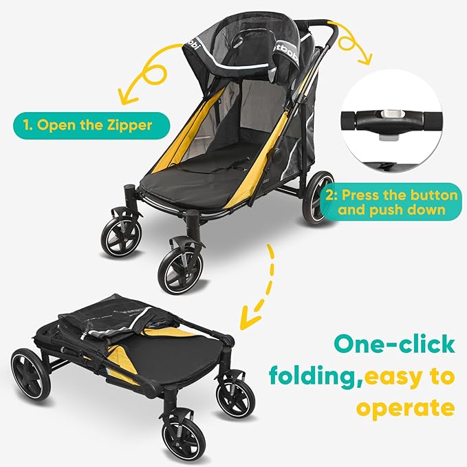 Petbobi Dog Stroller for Large & Medium Dogs - Easy Fold Dual Entry Pet Stroller with One-Foot Brake, All Terrain Wagon Cart with Air Mesh, Ideal for Large Senior Pets up to 80 lbs, Black