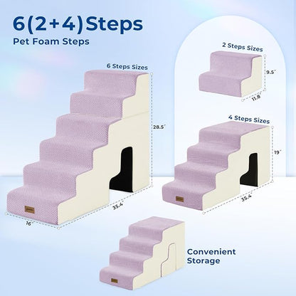 Dog Steps for High Beds - 6 Step 29" H Pet Stairs with Tunnel 2 in 1 with Zippers Suitable for Small Dogs and Cats, Indoor Cat Ladders with Non-Slip Bottom, Beige