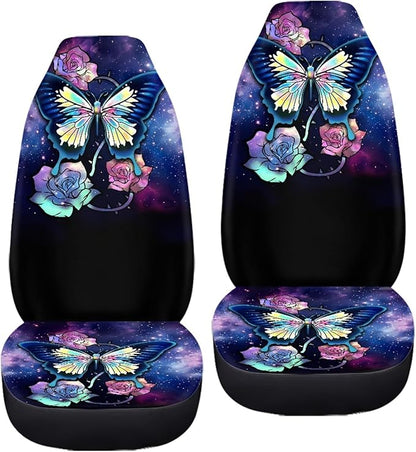 Galaxy Blue Butterfly Print Car Seat Covers for Women,Universal Front Seats Protector Fit for Car,SUV Sedan,Truck,Easy to Install