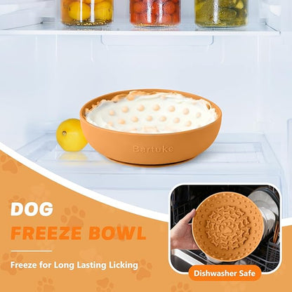 Dog Lick Bowl, Slow Feeder Dog Bowl Licking Mat for Small to Large Dogs, BPA-Free Non-Slip Silicone Slow Feeder Treat Dispenser for Anxiety Relief, Freezer & Dishwasher Safe(Orange, 8.3"x2.6")