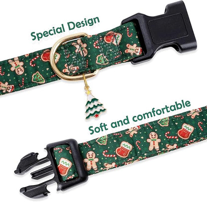 Faygarsle Green Dog Collar Christmas Design Gingerbread Man Pattern for Small Medium Large Dogs Collar Cute Stylish Girl Boy Christmas Dog Collar S