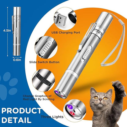 Cat Laser Toy,3-in-1Interactive Cat Toys Automatic Cat Toy with 360° Random Laser & Interactive Feather - 5 Laser PatternsUSB Rechargeable Motion Activated Moving - Fun Toys for Indoor Cats & Kittens