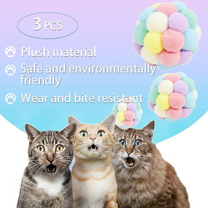 Andiker Cat Ball Toy, 3 pcs Handmade Colorful Woolen Yarn Balls SML Size for Cats Doing Exercise and Scratching Toy, Interactive Chasing & Chewing Toys Within Bell Cat Toys for Indoor Cats (SML)