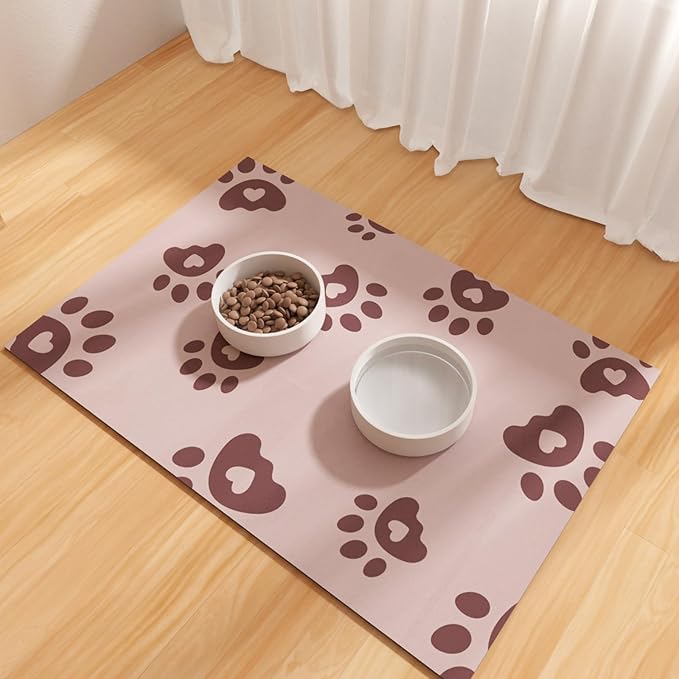 BLESWIN Pet Feeding Mat 12"x20", Absorbent Pet Food Mat, Dog Food Mat Small, Rubber Dog Mats are Non-Slip and Waterproof to Protect Floors, Mat for Cat Food and Water Bowls, Cat Feeding Mat, Pink