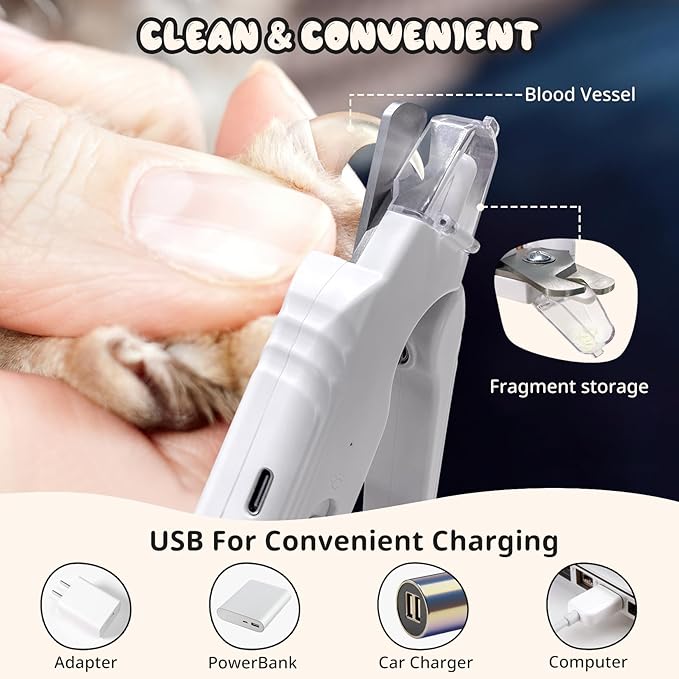 2-in-1 Dog Nail Trimmers & Dog Nail Grinder, Dog Nail Clippers with 2 LED Lights & Safety Guard, USB Rechargeable, Multiple Grinding Methods for Small, Medium, and Large Dogs & Cats (White)