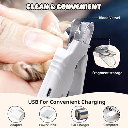2-in-1 Dog Nail Trimmers & Dog Nail Grinder, Dog Nail Clippers with 2 LED Lights & Safety Guard, USB Rechargeable, Multiple Grinding Methods for Small, Medium, and Large Dogs & Cats (White)