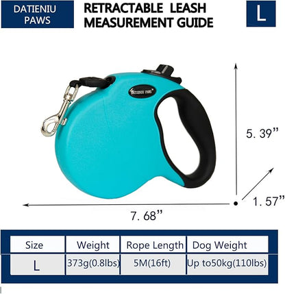 Retractable Dog Leash Hands-Free Adjustable Length 16ft with Safety Lock Durable Nylon Belt for Small Medium Large Dogs Easy Walk Training Portable Dog Leash Blue L