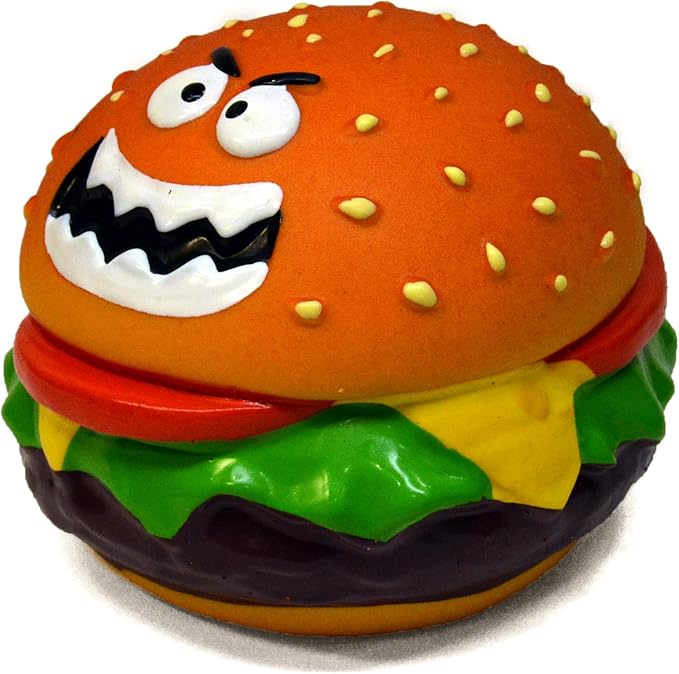 Latex Dog Squeaky Chew Toys, Angry Hamburger 3.15"