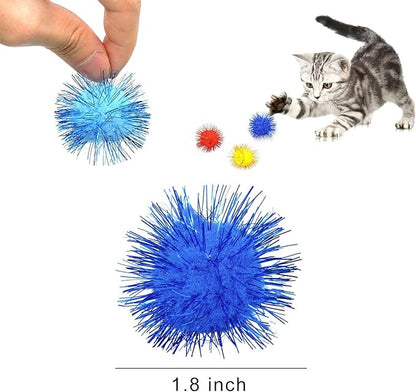 Andiker Cat Sparkle Balls - 1.5 Inches Colorful Tinsel Glitter Pom Pom Toys for Indoor Cats - Interactive and Lightweight to Keep Fit and Active (4.5cm, 20pcs)