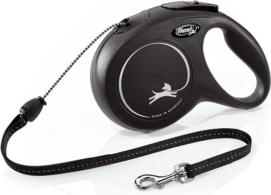 FLEXI New Classic Cord Retractable Dog Leash for Medium Dogs up to 44 lbs. – 26 ft., Black | Tangle-Free Pet Walking Leash with One-Handed Brake, Pause, Lock | German Quality Product