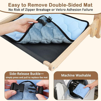 SZEE Cat Window Perch with Breathable Mesh for Airflow, Foldable Cat Window Hammock Bed with Wooden Frame, Equipped with Dual-Sided Mat for All-Season Use, Strong Suction Cups & Solid Thicken Frame