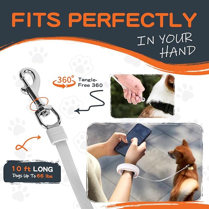UFO Retractable Dog Leash Hands Free Wearable Laisse Chien with Poop Bag Holder One-Handed Brake Pause Lock 360° Tangle Free 10 ft Strong Nylon Tape Dog Leash for Up to 66lbs Medium Small Dogs