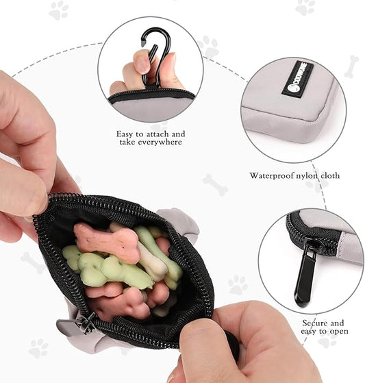 COOWONE Dog Treat Pouch Pocket Sized Pet Puppy Training Pouch for Dog Training Behavior Aids, Waterproof Nylon Fabric Dog Poop Bag Holder, Hands Free Dog Walking Bag with Metal Carabiner (Grey)