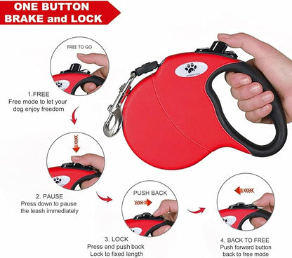 16 ft Retractable Dog Leash for Large Dogs up to 44 lbs,Tangle-Free Nylon Tape,Red M