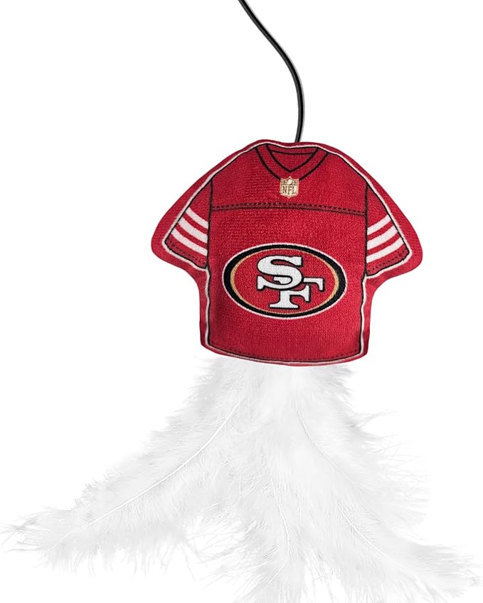 NFL SAN Francisco 49ERS Team Jersey Wand with CAT NIP, Cat Toy Jersey Shaped Plush Teaser Toy for Cats & Kittens - Interactive Pet Toy for Play & Exercise