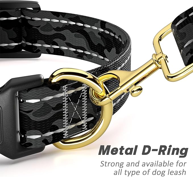 Reflective Dog Collar for Small Dogs Cats, Cute Camouflage Adjustable Heavy-Duty Nylon Puppy Collar for Boy and Girl Female, Soft Pet Accessories with Quick Release Buckle, Black